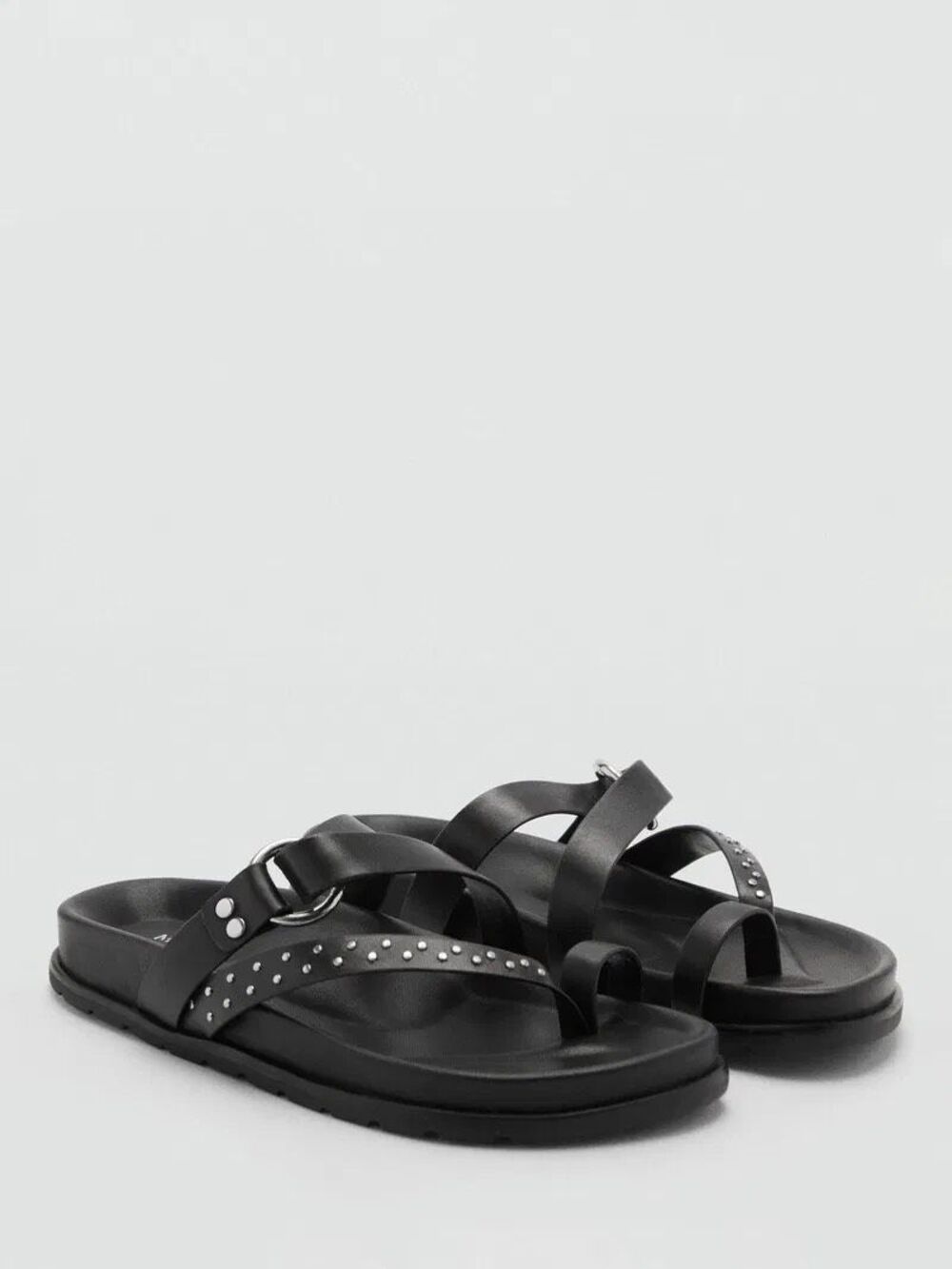 MANGO Ester Studded Strappy Leather Flatform Sandals Black Womens EU 41 NEW